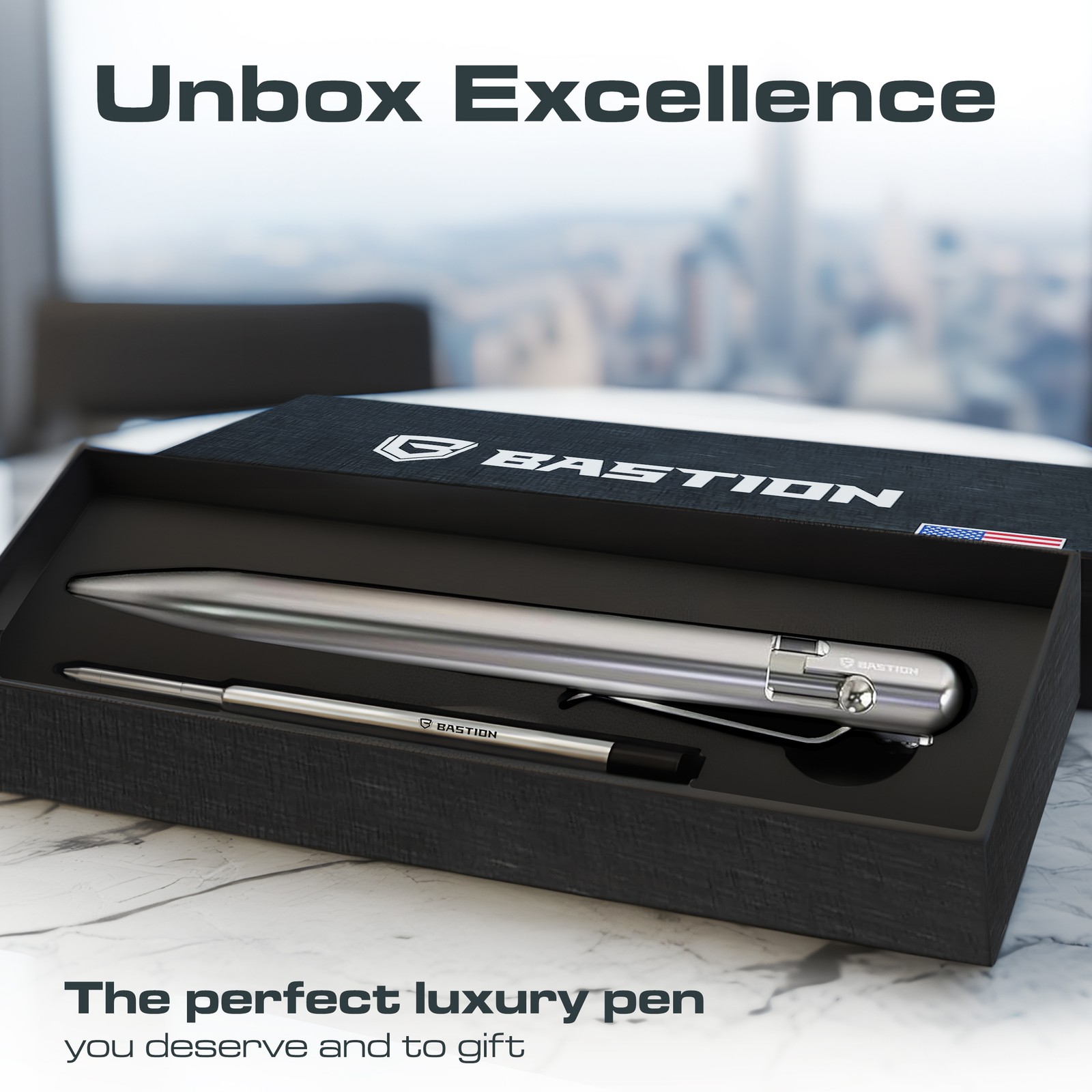 Bastion Bolt Action Pen Executive Stainless Steel Luxury Office Ballpoint Pens