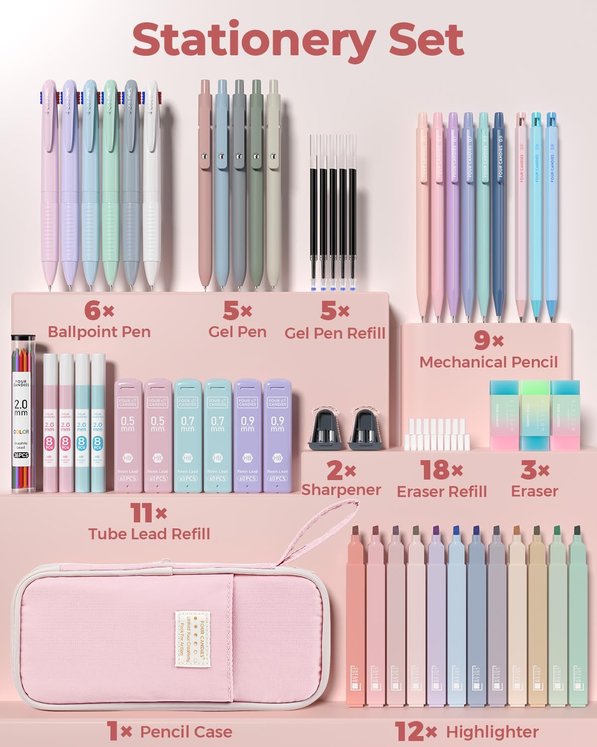 56 PCS Aesthetic School Supplies with Cute Pencil Case, 6 Multicolor Pen, 12 …