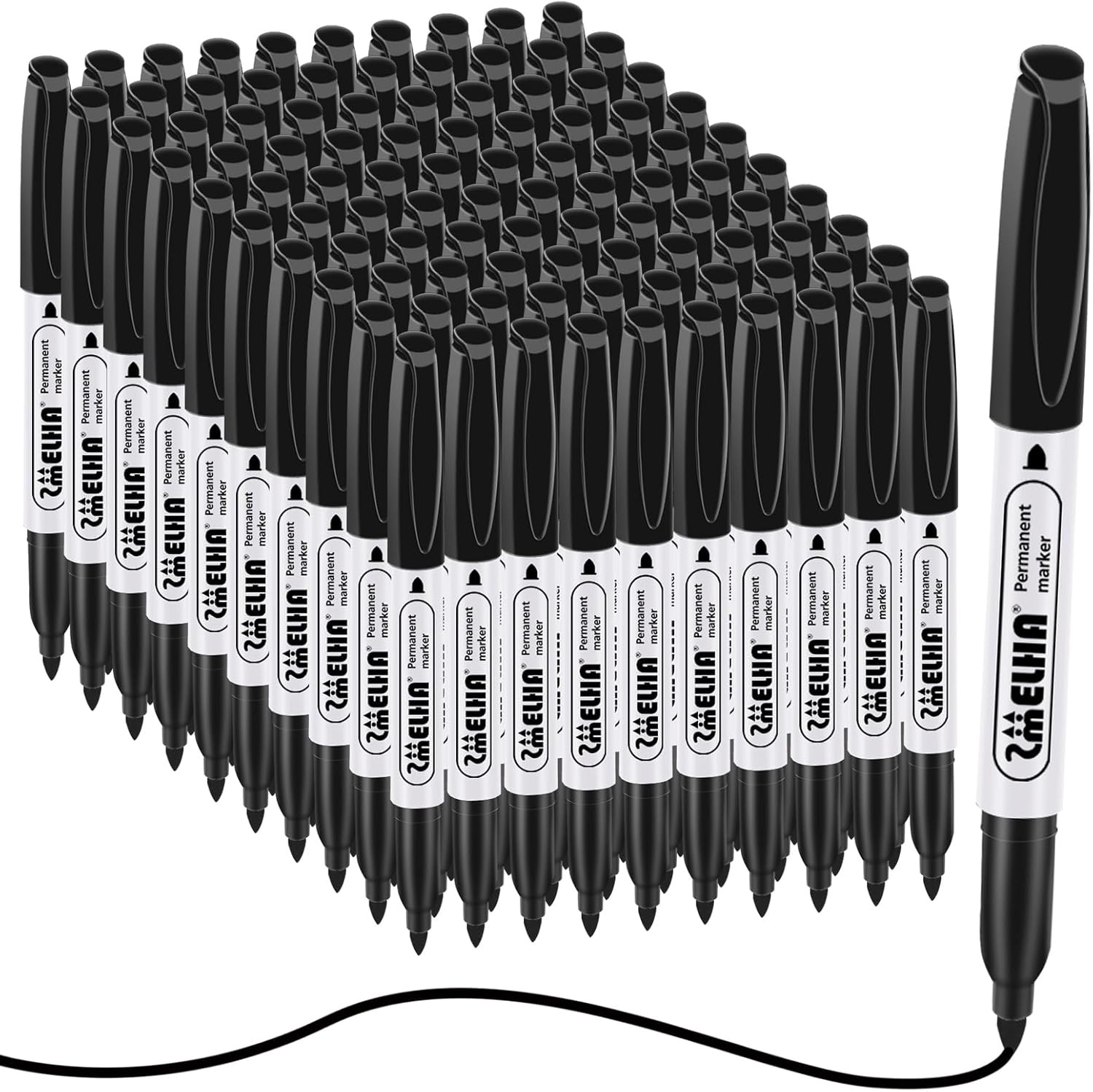 Permanent Markers, 100 Pack Black Permanent Marker Pens, Black Permanent Marker