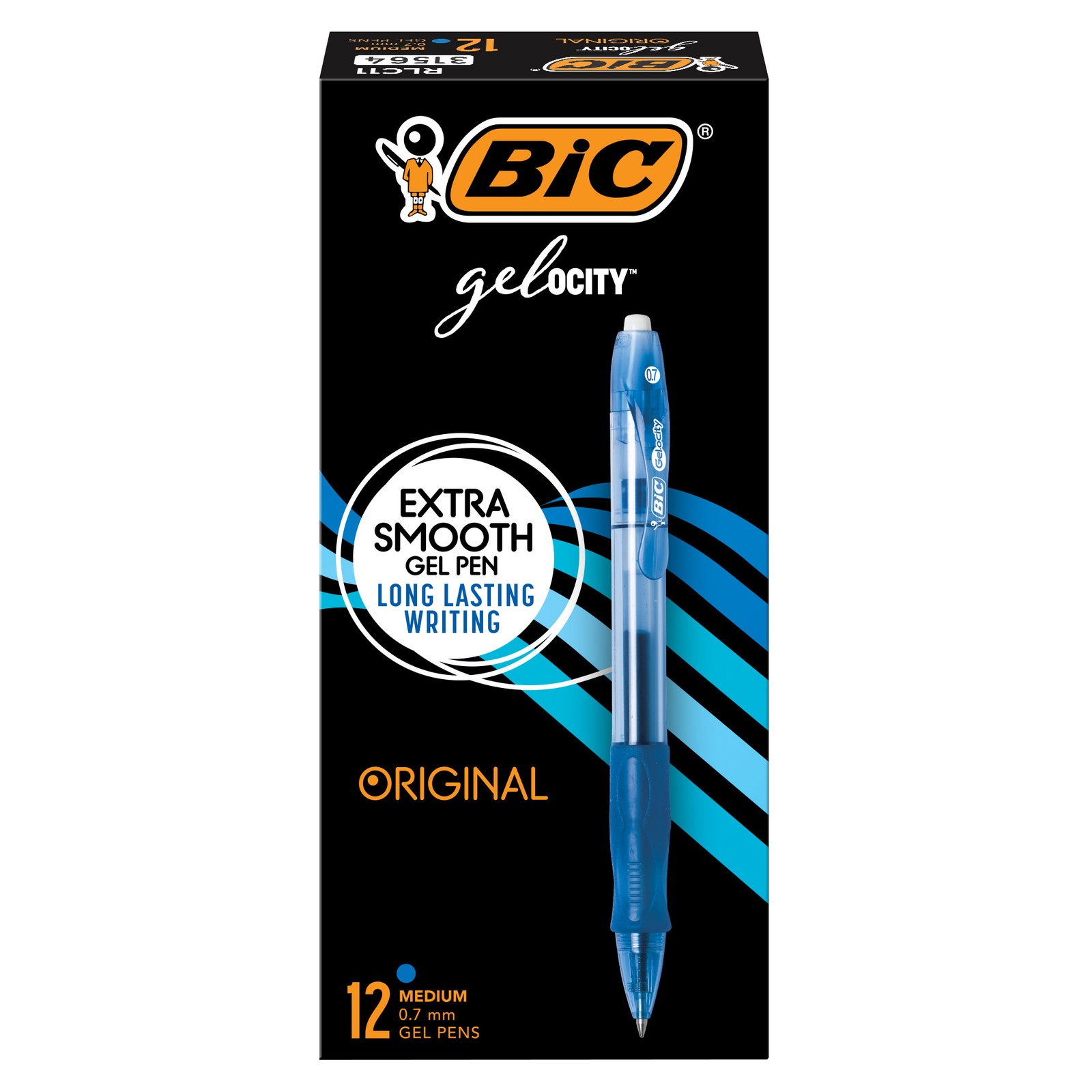 BIC Gelocity Original Blue Gel Pens, Medium Point (0.7mm), 12-Count Pack