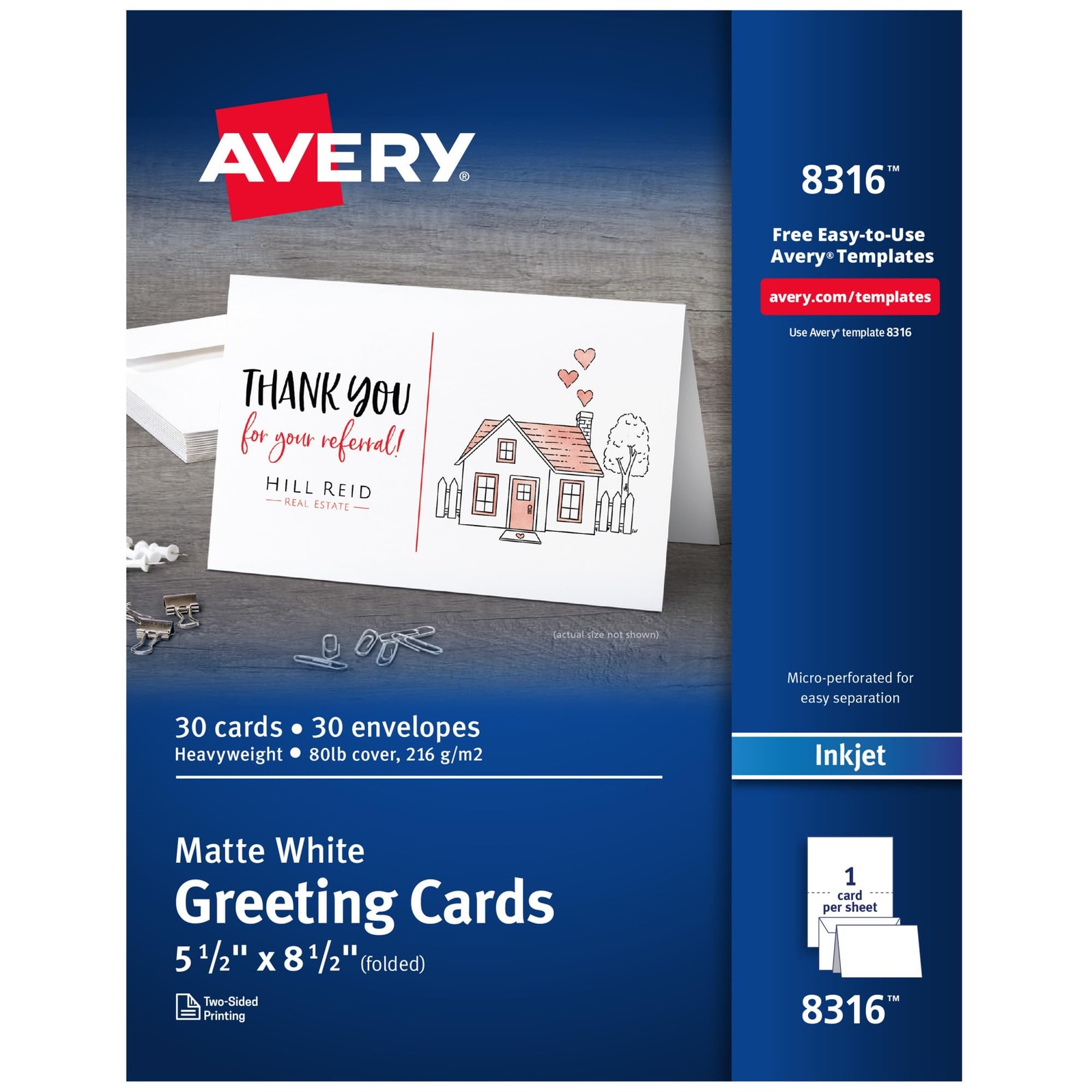 Avery Printable Half-Fold Greeting Cards Envelopes Included 5.5 X 8.5 Matte