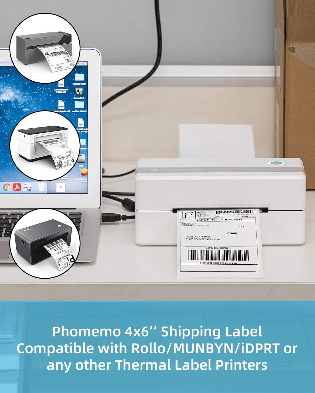 500/1000X 4 x 6 Phomemo Label Thermal Shipping Labels for Zebra & Rollo Printers