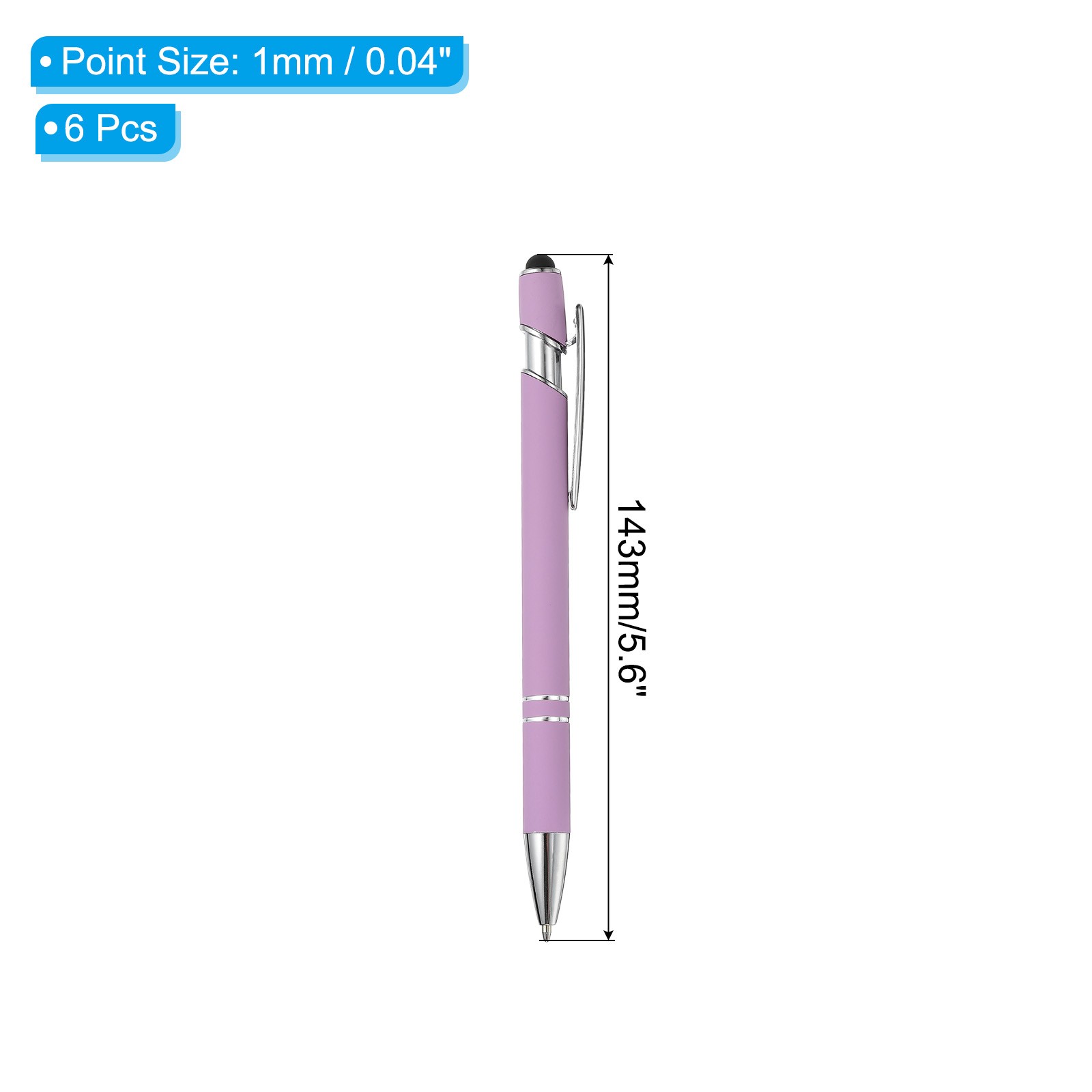 Ballpoint Pen with Stylus Tip, 6Pcs Metal Pen Stylus Pen Style 3, Light Purple