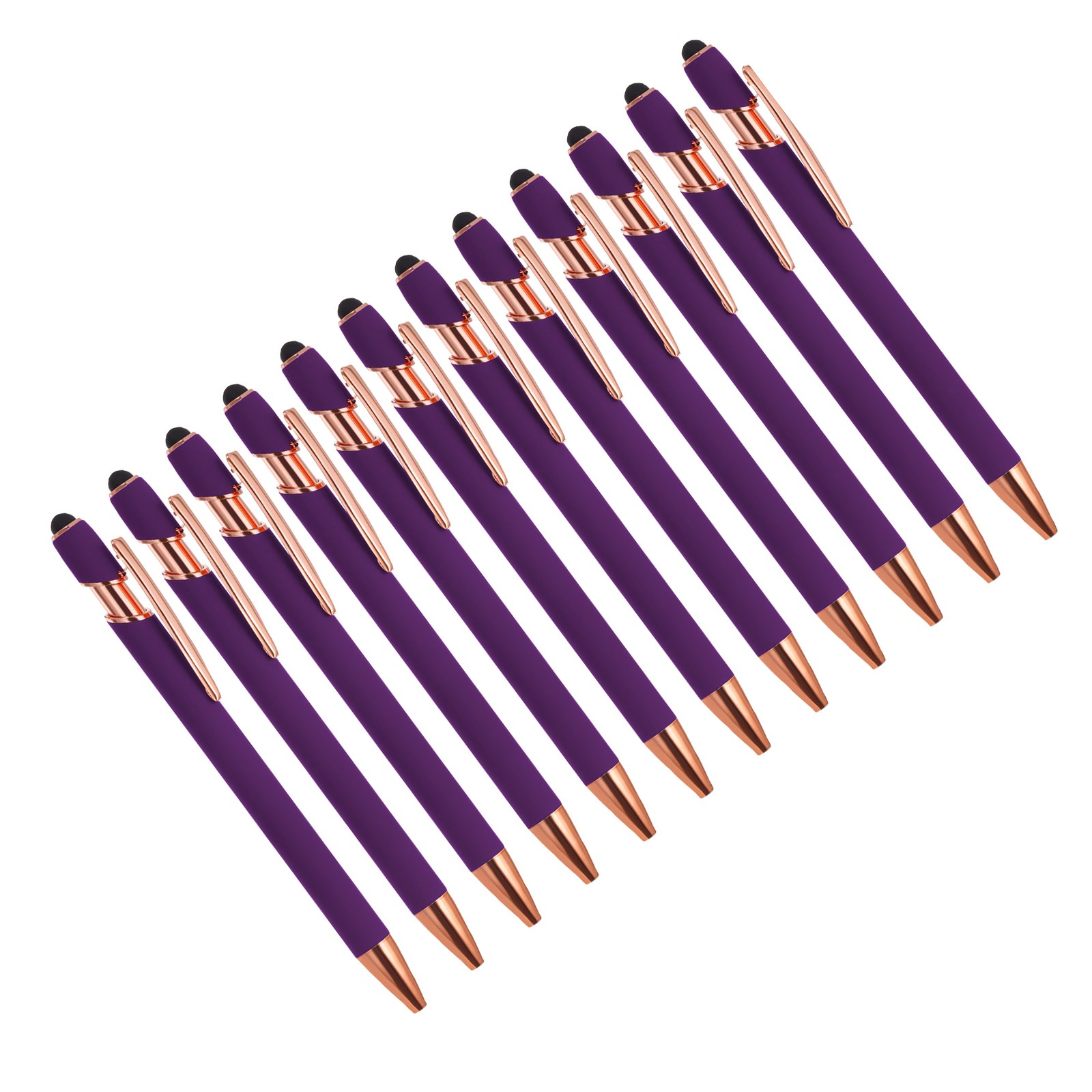 12 Pcs Ballpoint Pen with Stylus Tip, 2 in 1 Black Ink 1.0mm Style 2s (Purple)