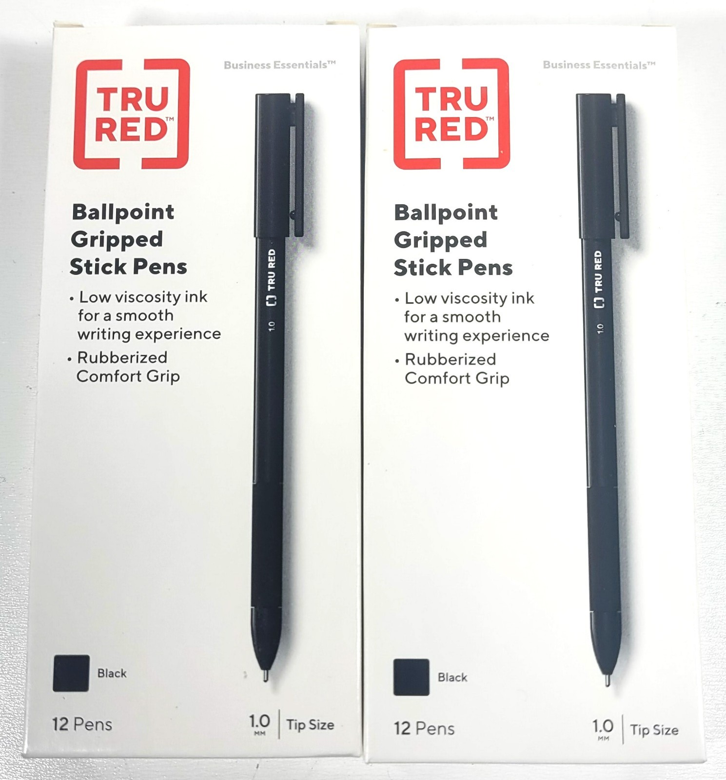 STAPLES TRU RED Ballpoint Gripped Pen Med Point 1.0mm Black Two Dozen