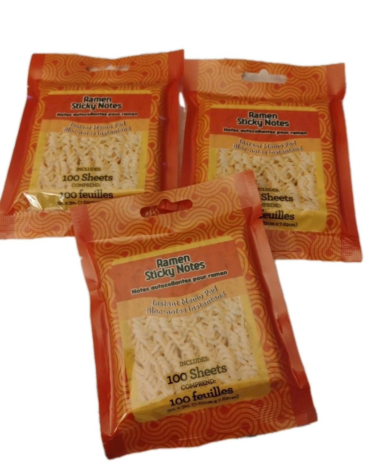Bundle of 3 Ramen Noodle Sticky Notes Instant Memo Pads – 300 Sheets Total