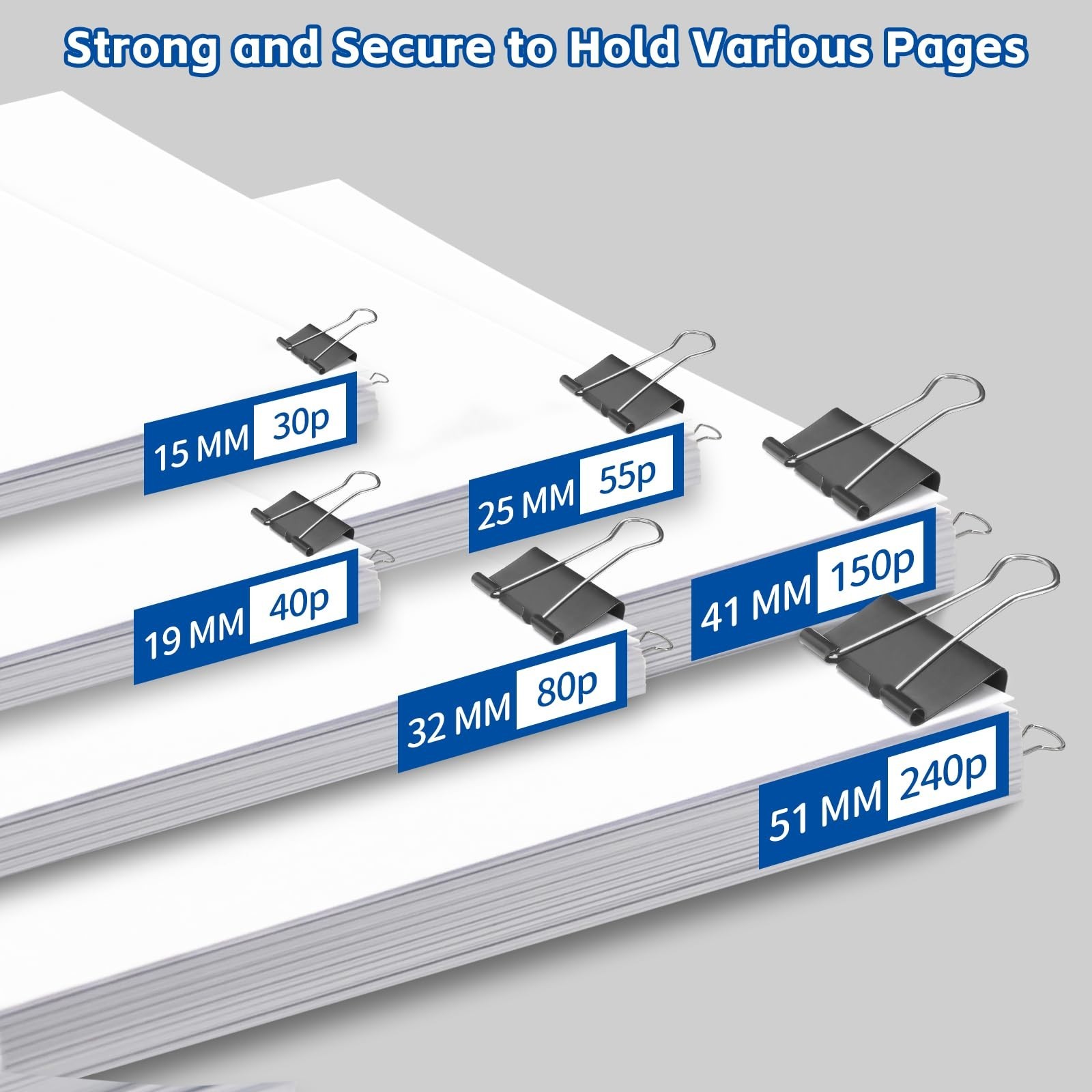 210 PCS Assorted Binder Clips – Metal Paper Clamps for Office & School, 6 Sizes