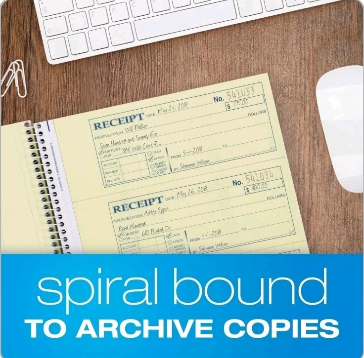 5-Pack of Rent Receipt Book, 2-Part Carbonless, 7-5/8″ X 11″, Spiral Bound, 200