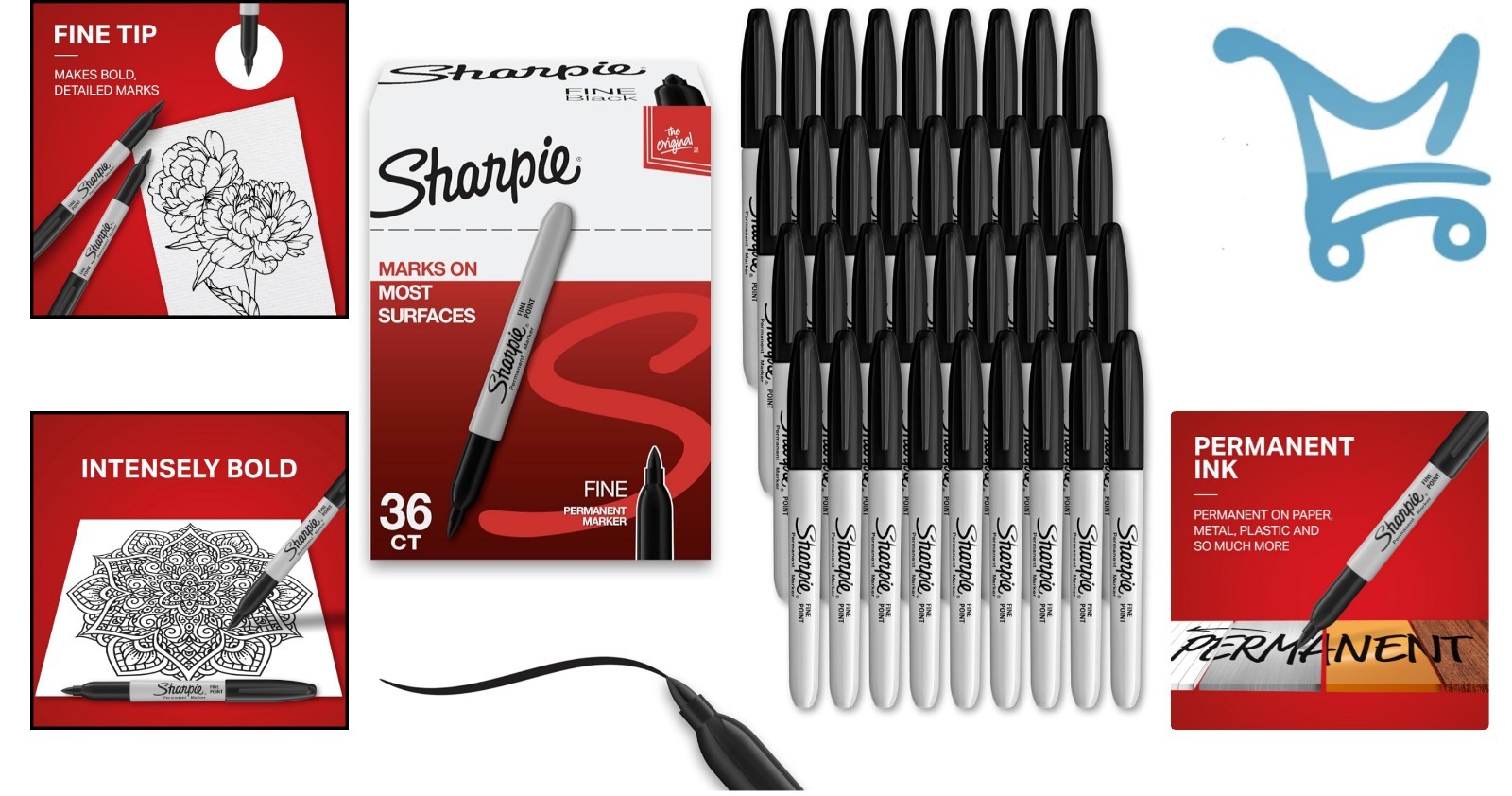Permanent Markers Bulk Set Fine Tip Black for Plastic Metal Wood 36 Count