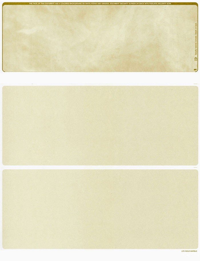 2500 Blank Business Payroll Check Paper Stock – Check On Top – Marble Gold
