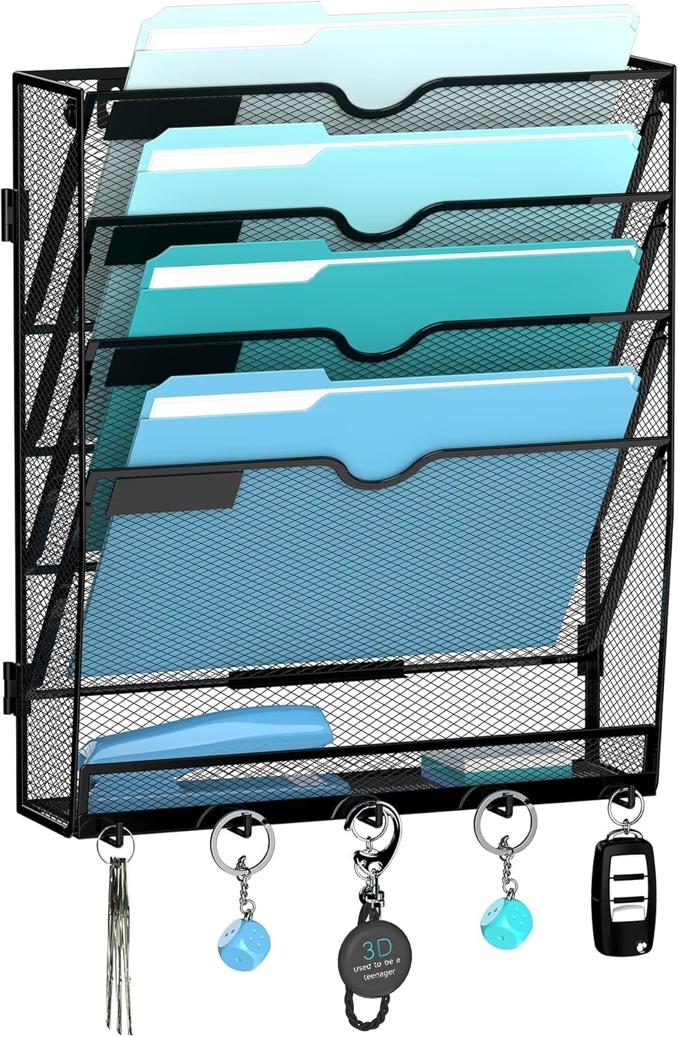 5 Tier Wall File Organizer – Hanging File Organizer with 5 Hooks, Mail Holder…