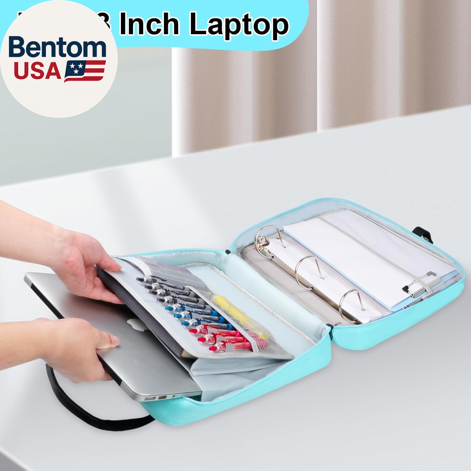 3 D-Ring Zipper Binder 2 Inch with Shoulder Strap, Waterproof Oxford Binder with