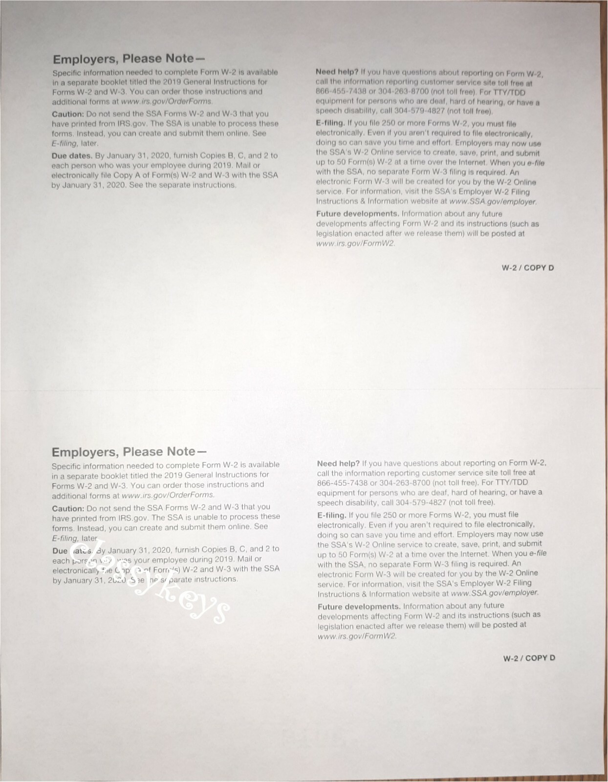 2019 IRS Tax Form W-2 Wage Stmts 10 employees LASER 6-pt +(2)W3 #TF5650 NO Env