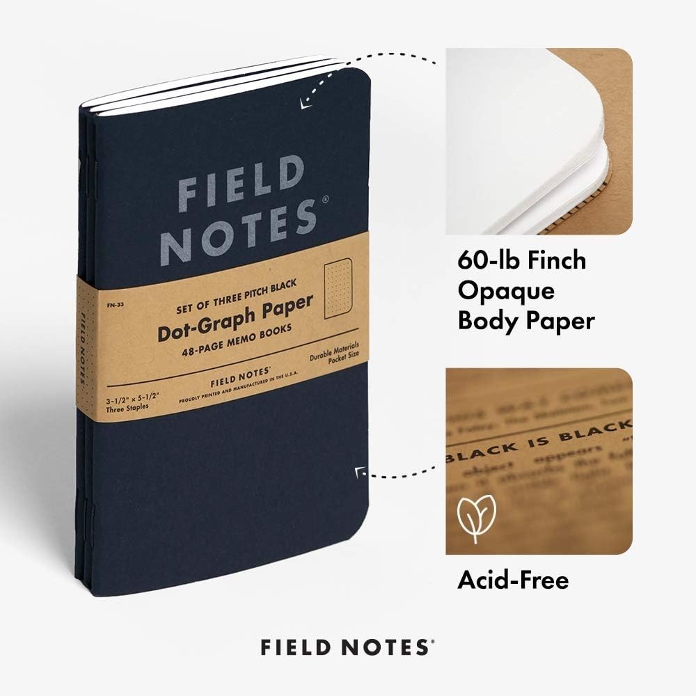 3-Pack Pitch Black Memo Books 3.5″ X 5.5″, Dot-Graph, 48 Pages | Thin Pocket …