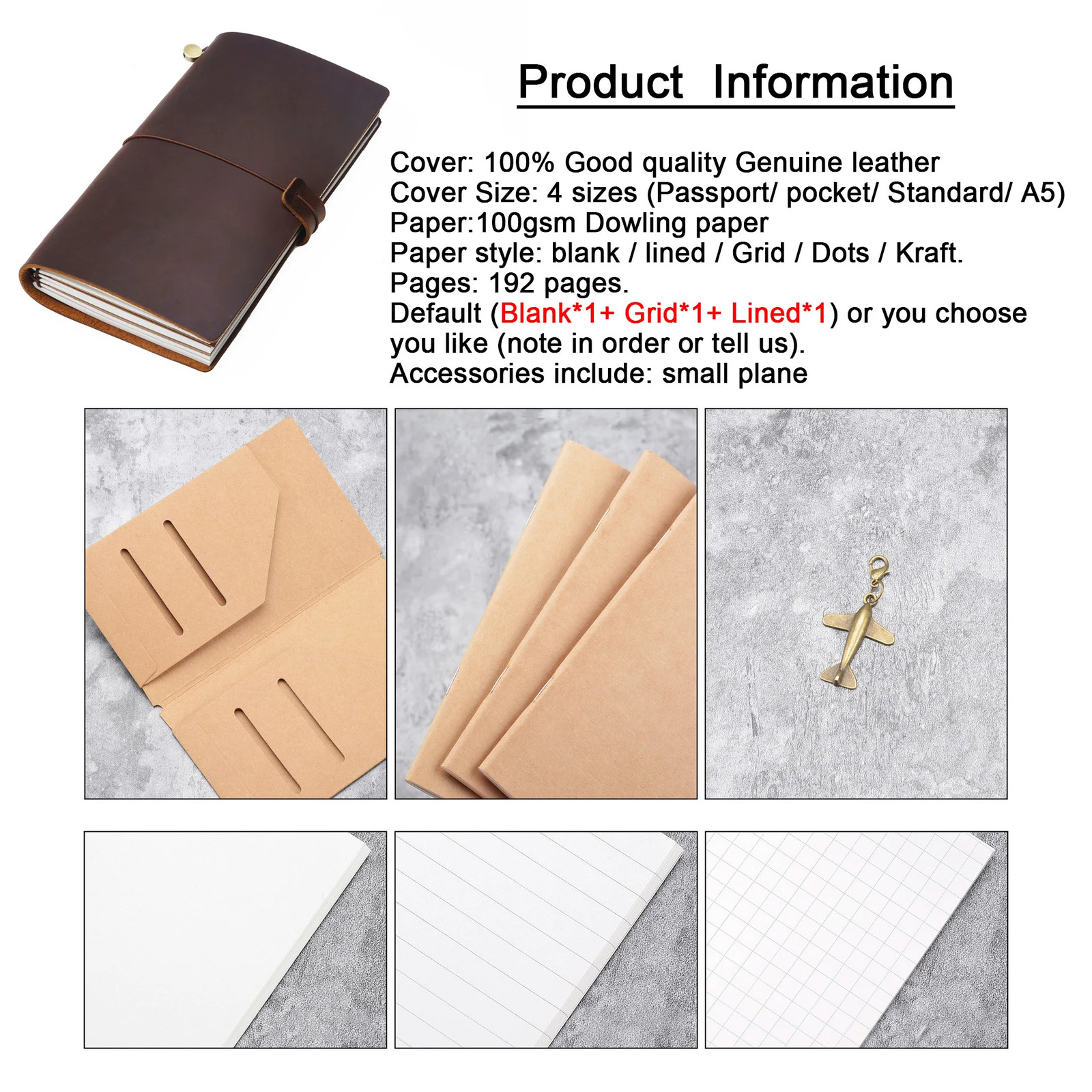 100% Genuine Leather Journal Refillable Travel Notebook Retro DIY Handmade Diary