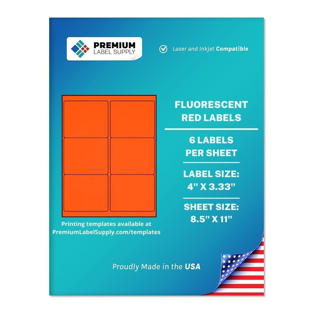 Premium Label Supply 4″x3.33″ Neon Red Fluorescent Stickers 600-Labels