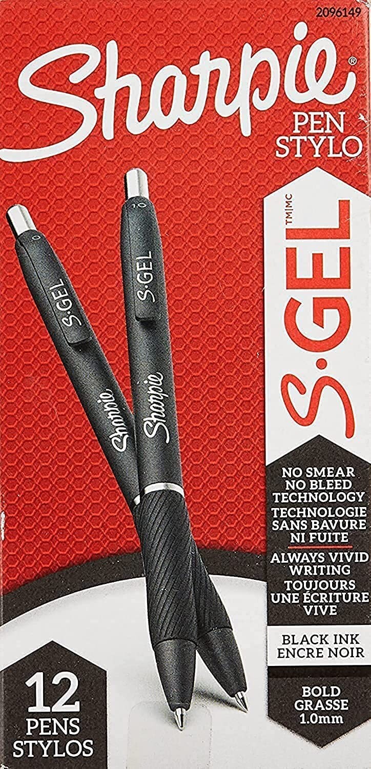 Sharpie S-Gel, Gel Pens, Bold Point (1.0mm), 12 Count (Pack of 1), 2096136 Black