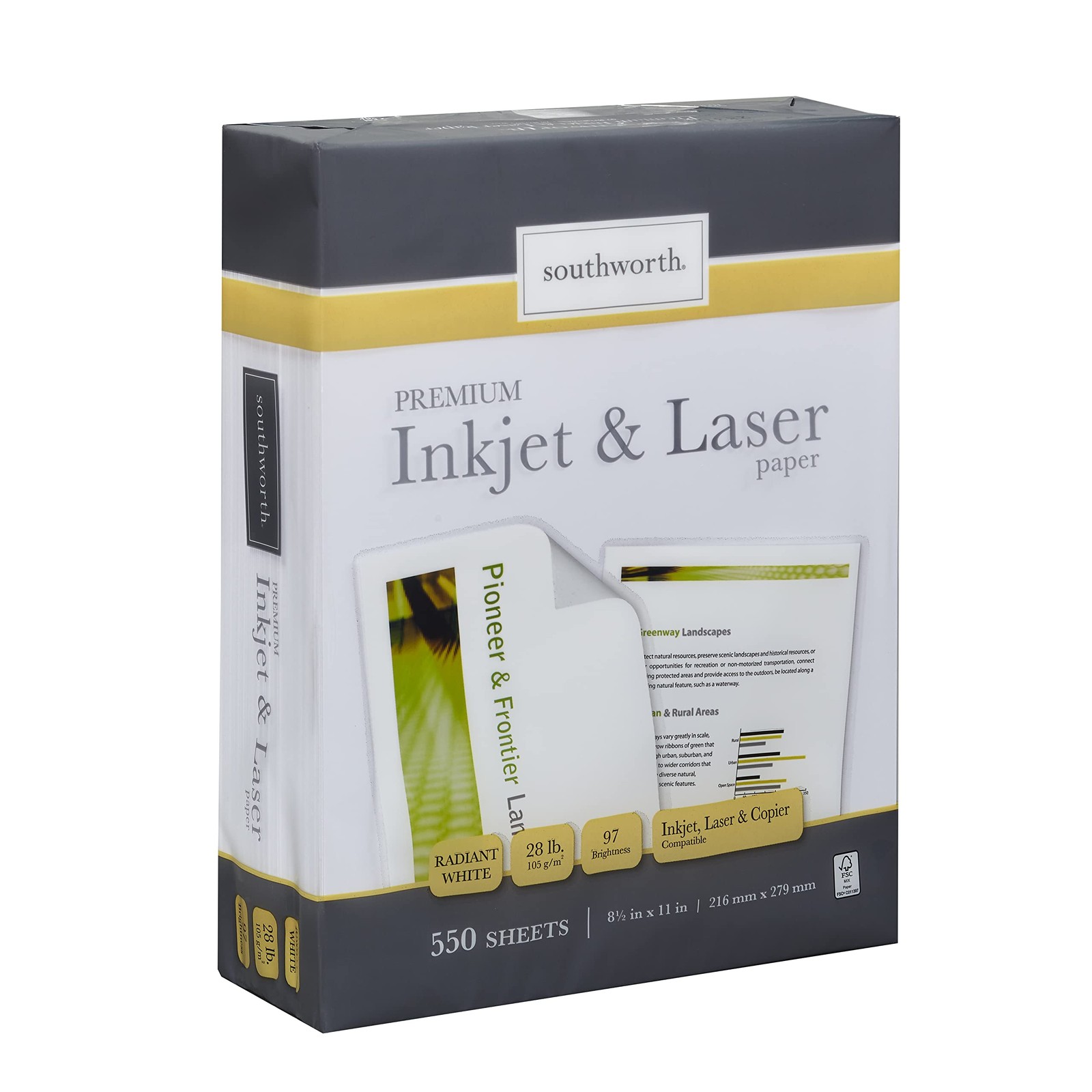 Southworth Inkjet & Laser Printer Paper, 8.5″ x 11″, 28 lb., Radiant White