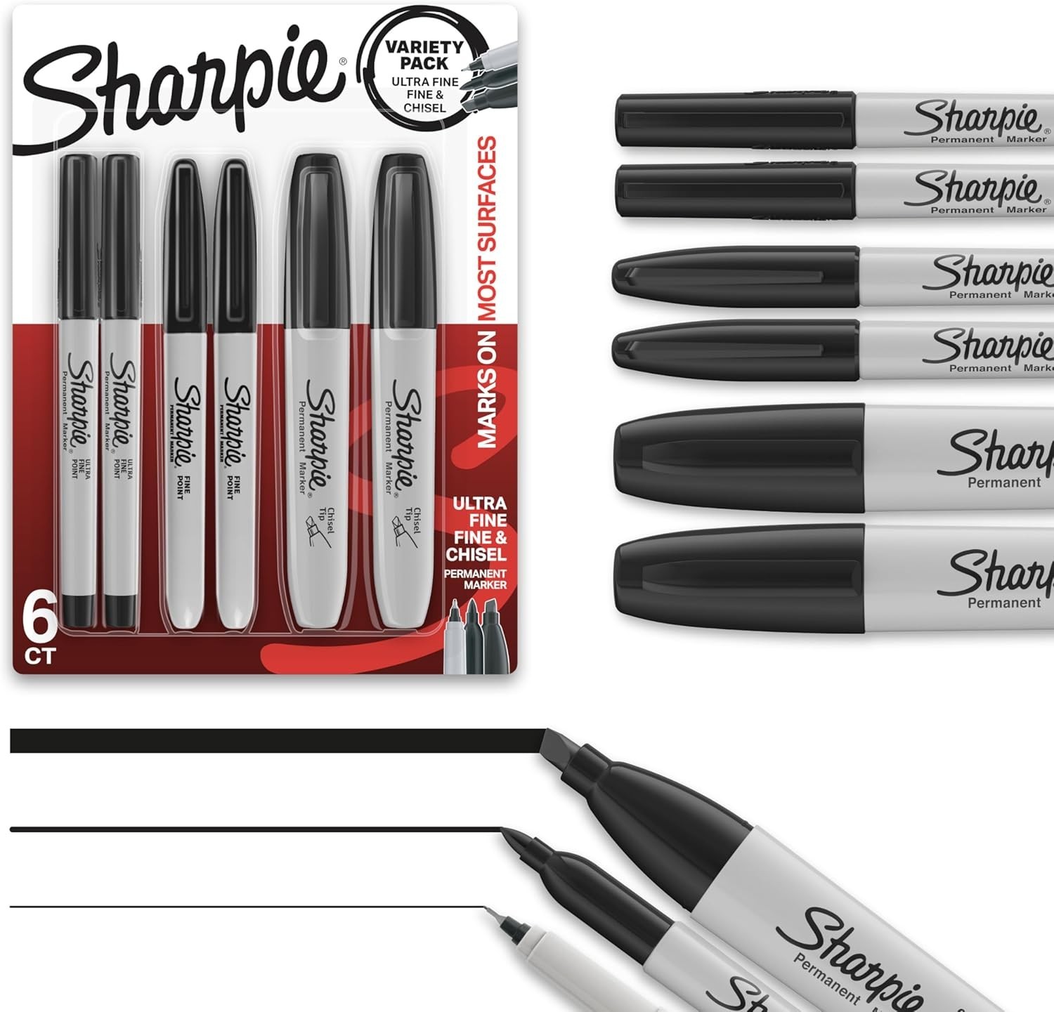 Marker Set Black 6 Count Permanent Markers Variety Pack