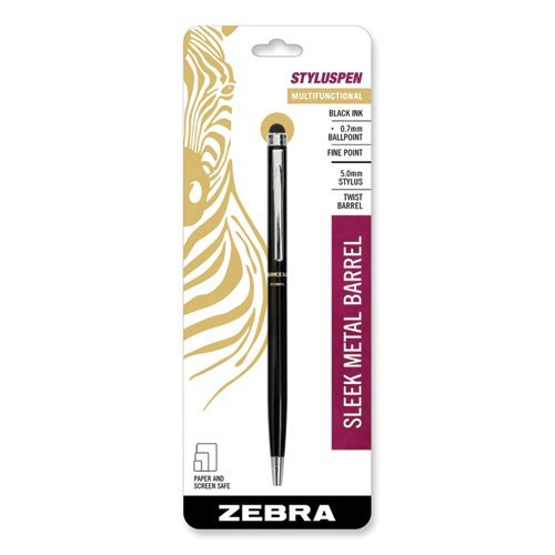 Zebra 33111 StylusPen Twist Ballpoint Pen/Stylus, Black, 2/Pack