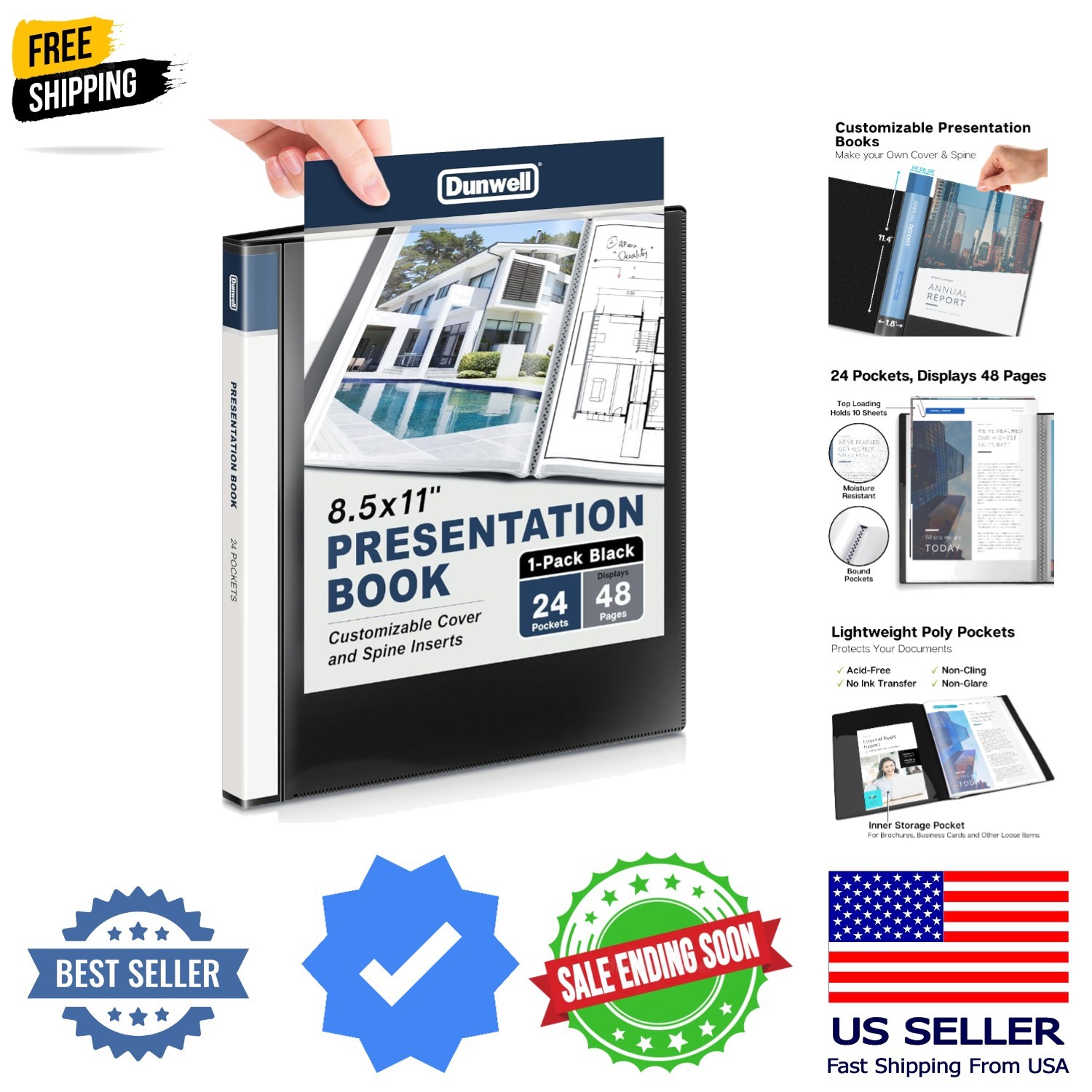 Presentation Binder 24-Pocket, Displays 48 Pages, 8.5×11 Portfolio Binder wit…