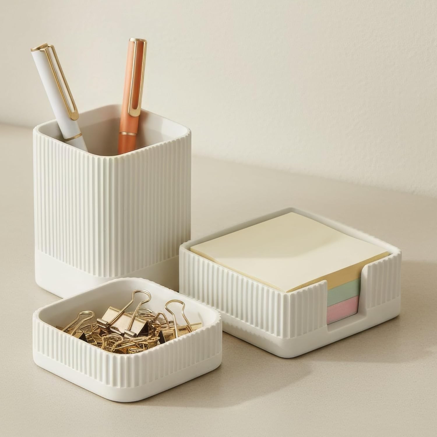 Concrete Desk Organizer Set 3Pc Modern Office Decor Kit