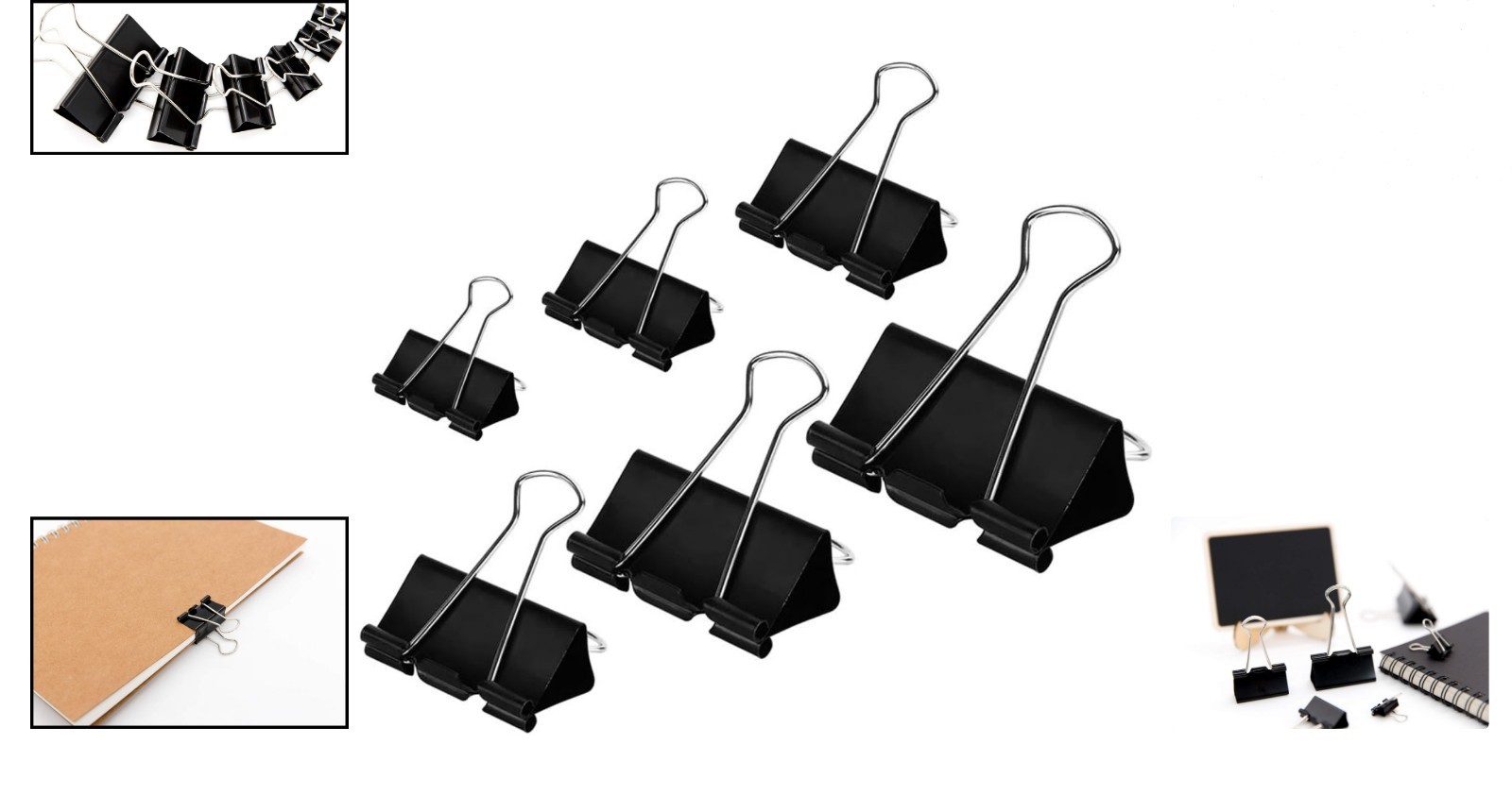 100 Count Assorted Black Binder Clips – Durable Tempered Steel for All Needs