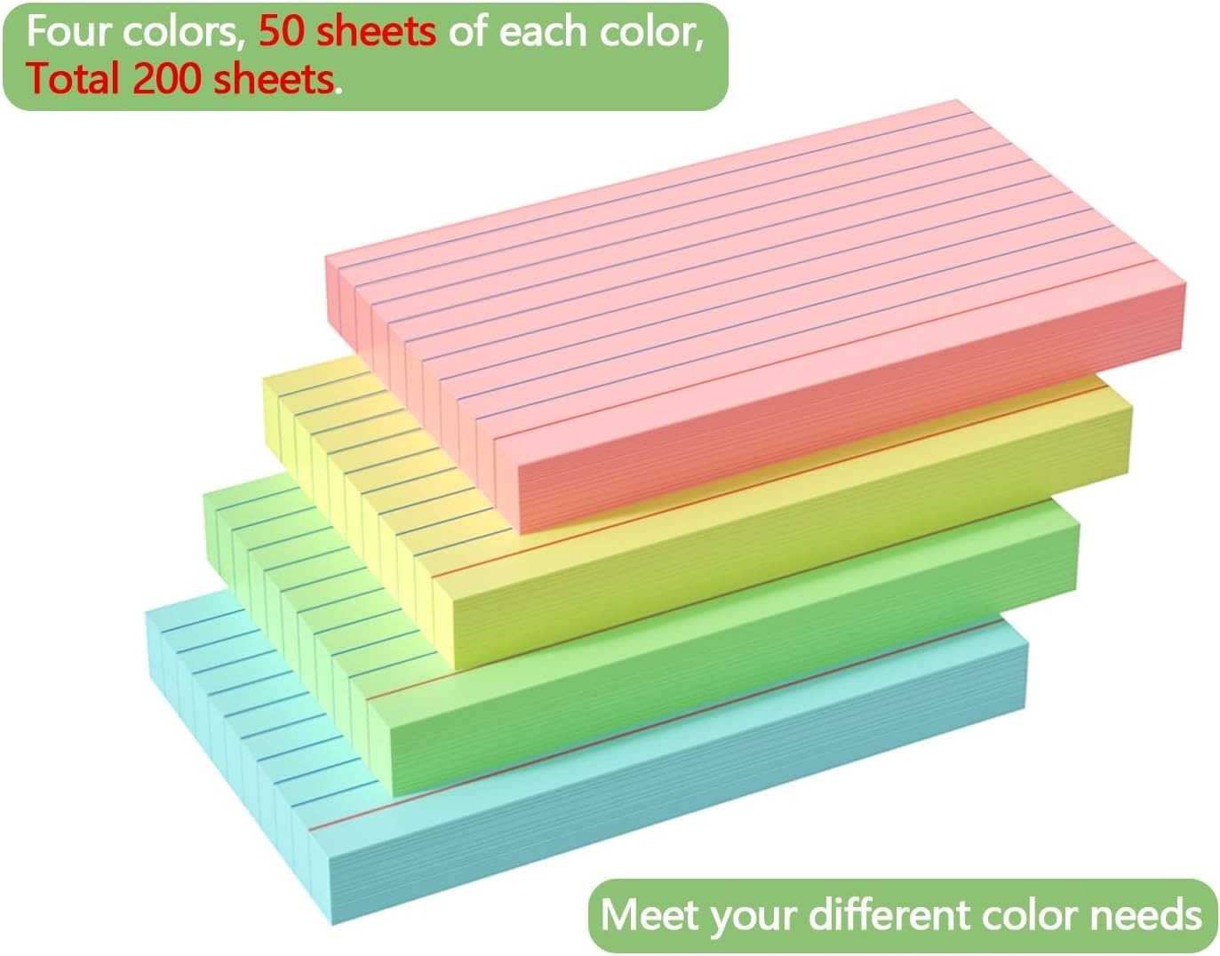 Colored Index Cards 3×5, 200 Pack, 180gsm Heavy Ruled Index Cards, Flash Card…