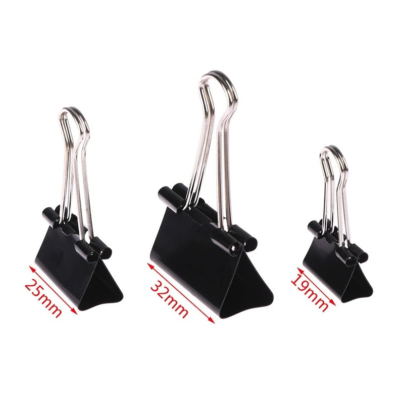 10pcs Black Metal Binder Clips Paper Clamps 19/25/32mm Office Set – NEW