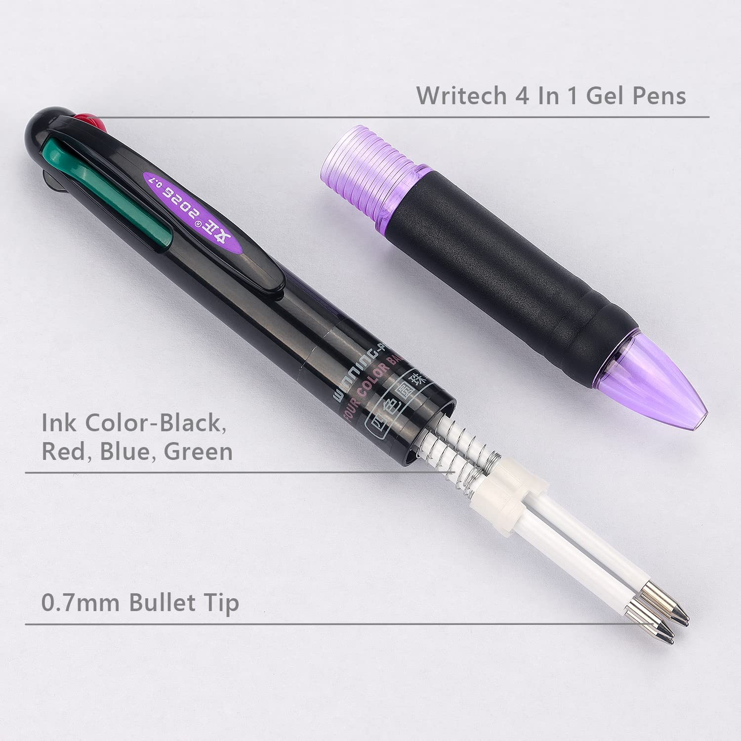 8 Pack Multicolor Ballpoint Pens 4-in-1 0.7mm Colored Retractable Ballpoint Gift
