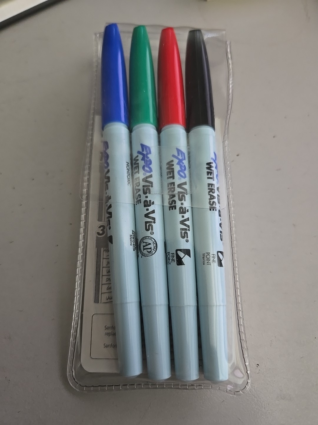 Expo Vis-a-Vis Wet Erase Markers, 4-Color Set SAN-16074, Fine Point