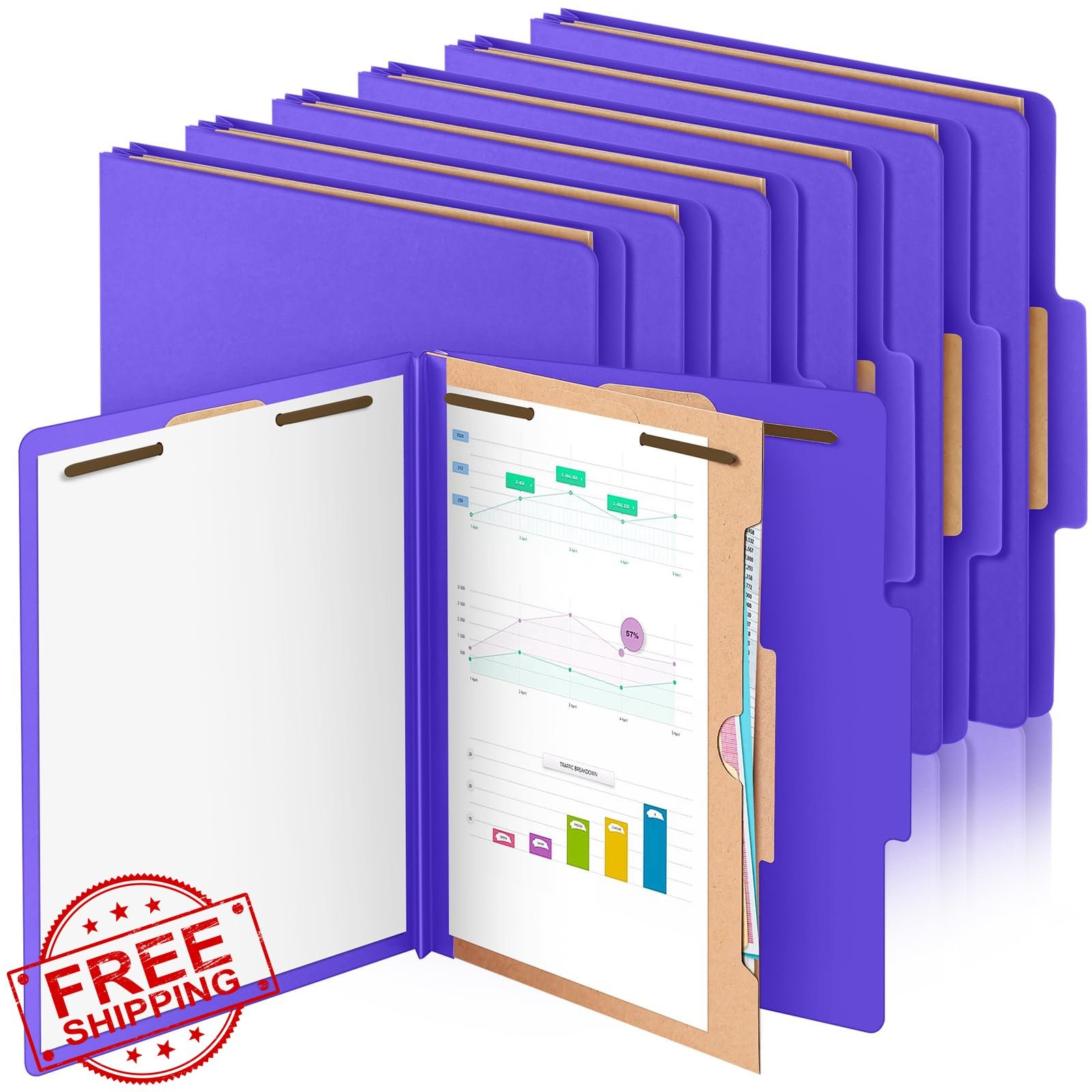 Skyygemm Purple 3 Pocket Classification Folders 12 Pcs