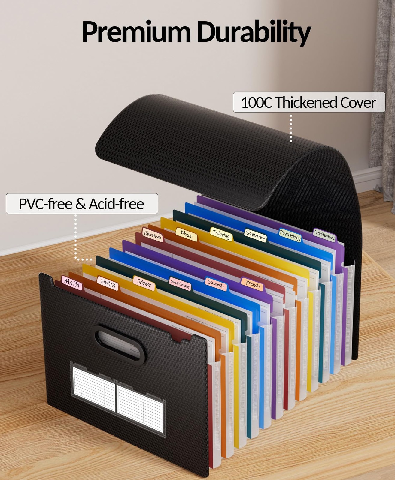 Sooez Upgraded Accordion File 13″ x 9.4″ x 14″, Black With Rainbow Pocket