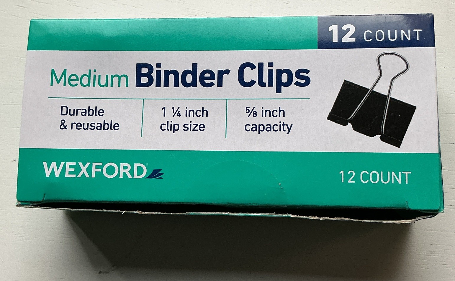 Wexford Binder Clips 12ct 1-1/4in Clip 5/8in Cap Metal Black/Silver Durable