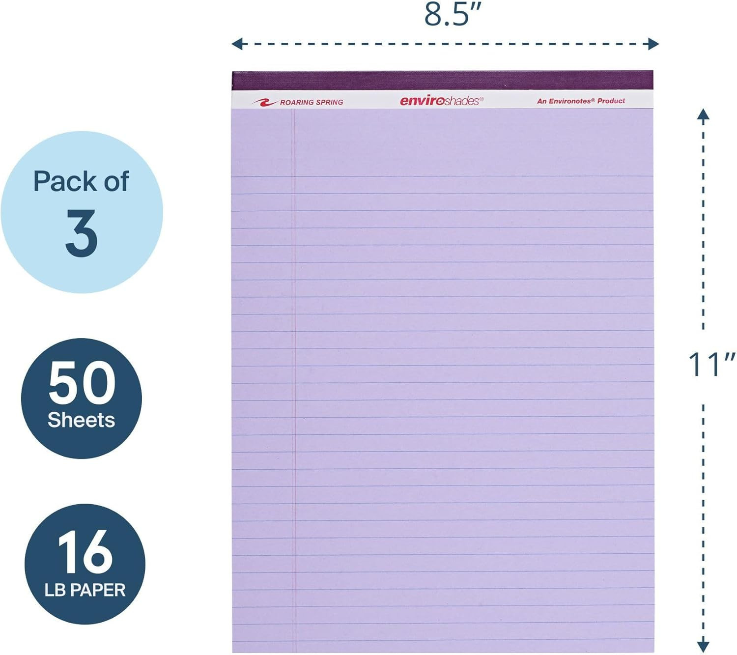 Enviroshades Orchid Legal Pads, 3 Pack, Legal Ruled Recycled Colored Writing Not