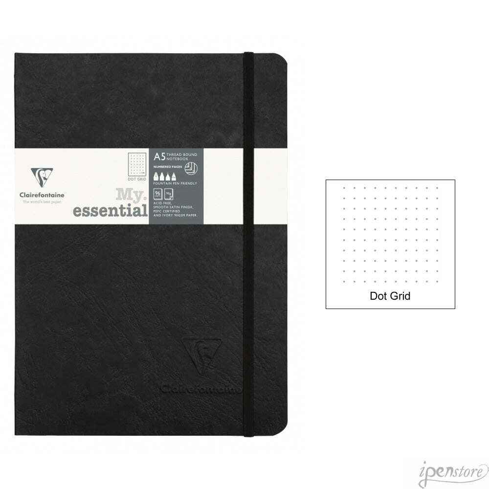 Clairefontaine My Essential Notebook 5.8″x8.3″ Dot Grid, Black
