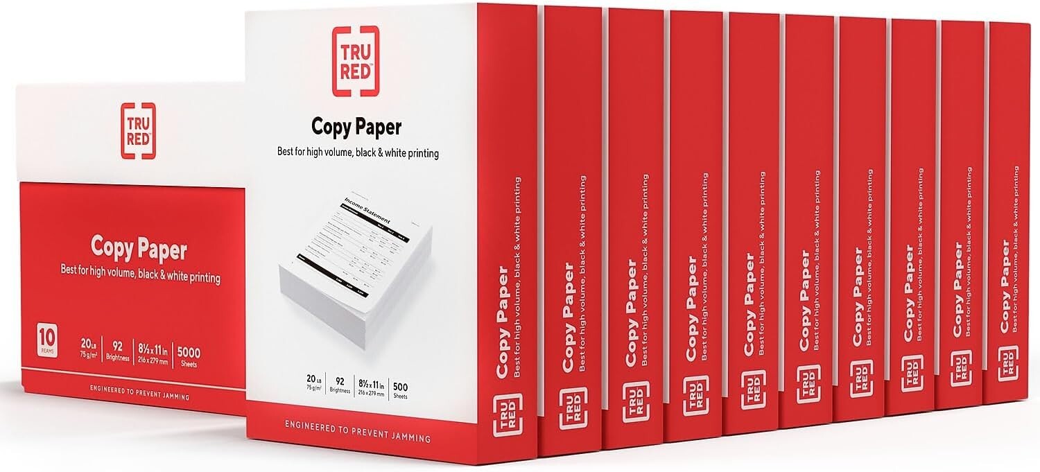 8.5″ x 11″ white Copy printer Paper 20 lbs. 92 Brightness 5000 sheets 10 Reams