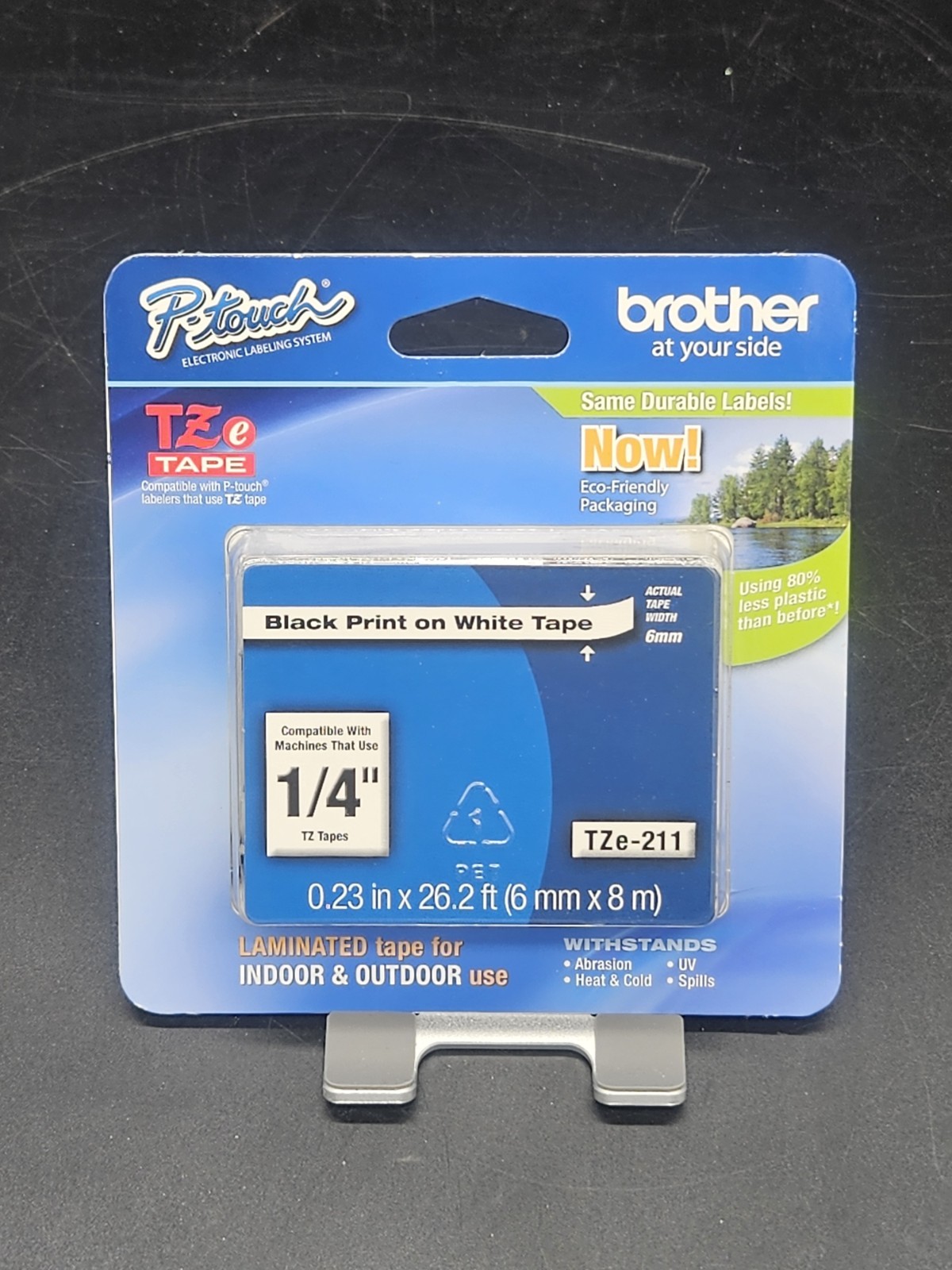 Brother TZe-211 1/4″ Black on White P-touch Tape 6mm, TZe211, TZ211, TZ-211