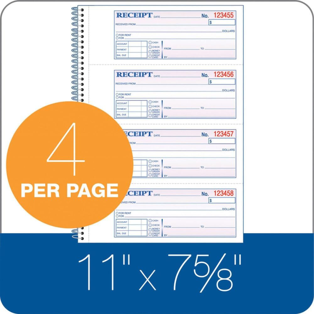 SC1182PK Money Receipt Book,Spiral,2-Part,7-5/8-Inch x11-Inch,1000/PK,WE/CA