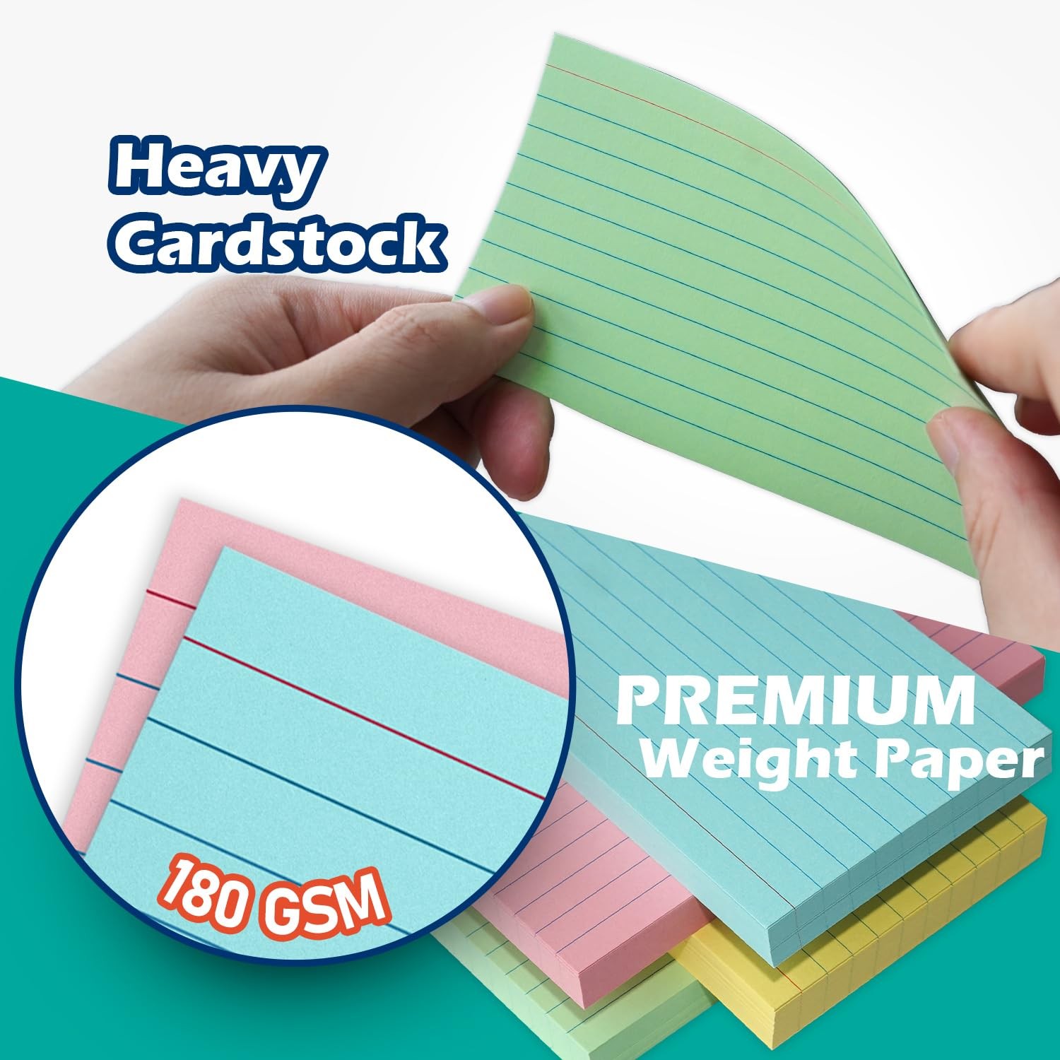 Pink Lined Index Cards 3×5 Ruled Note Cards 200 Count, 180 GSM Heavy Weight