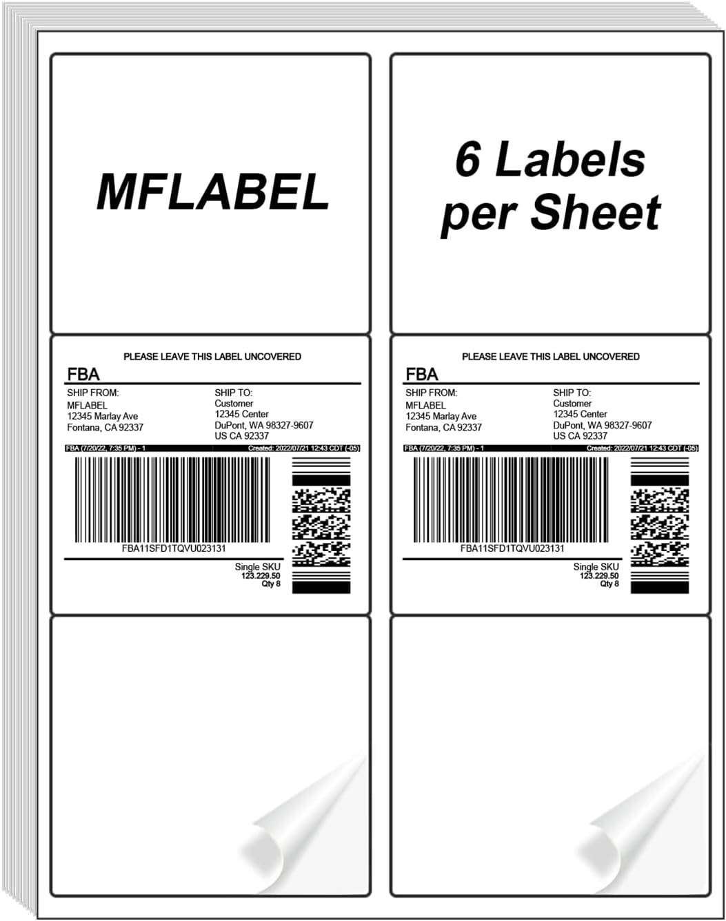 8.5×11 Shipping Label Sheets 6 UP 150 Labels Permanent Adhesive Laser Inkjet
