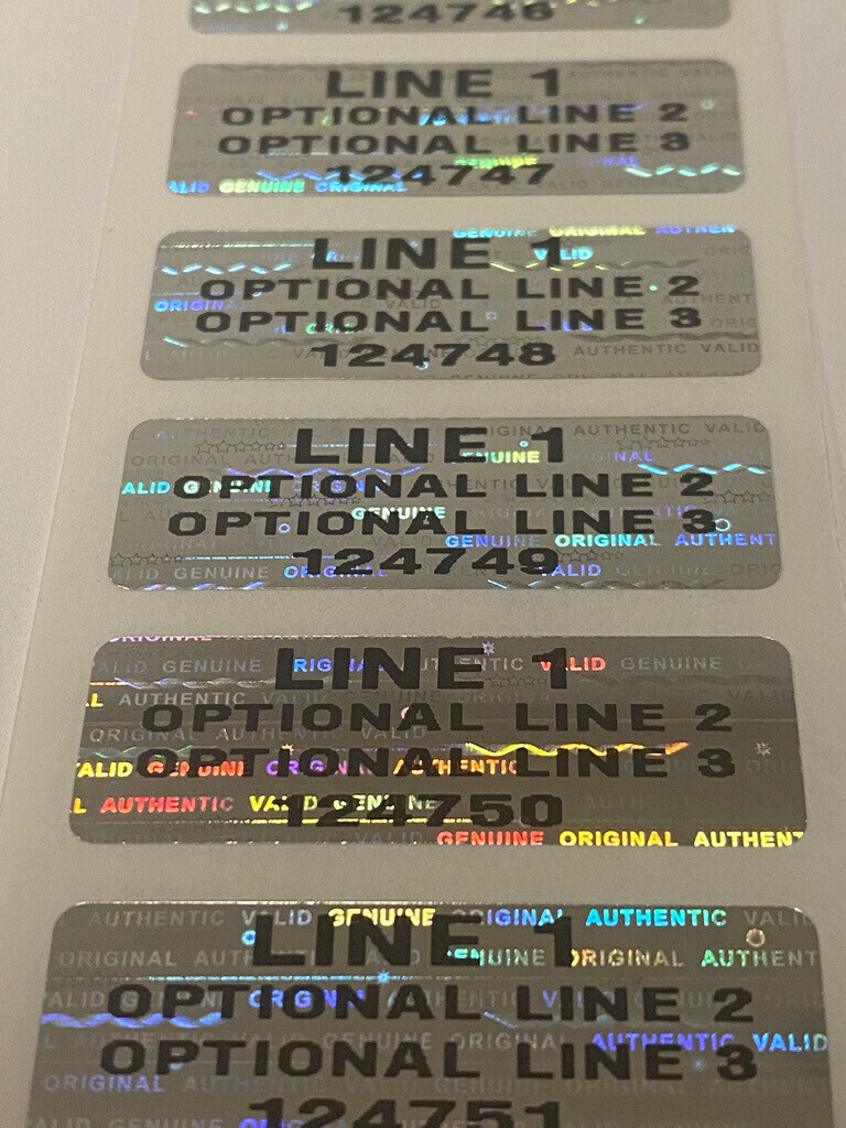250 Custom Printed Tamper Evident Security Void Hologram Labels 1.5 X .50 INCH