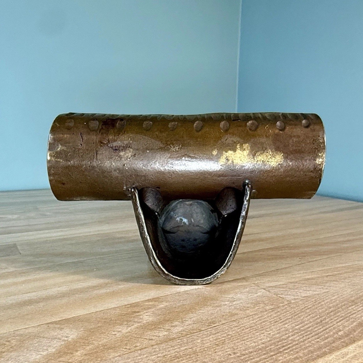 VTG Bronze Cast Metal Dog Puppy Office Desk Business Card Pen Holder 50s 60s 70s