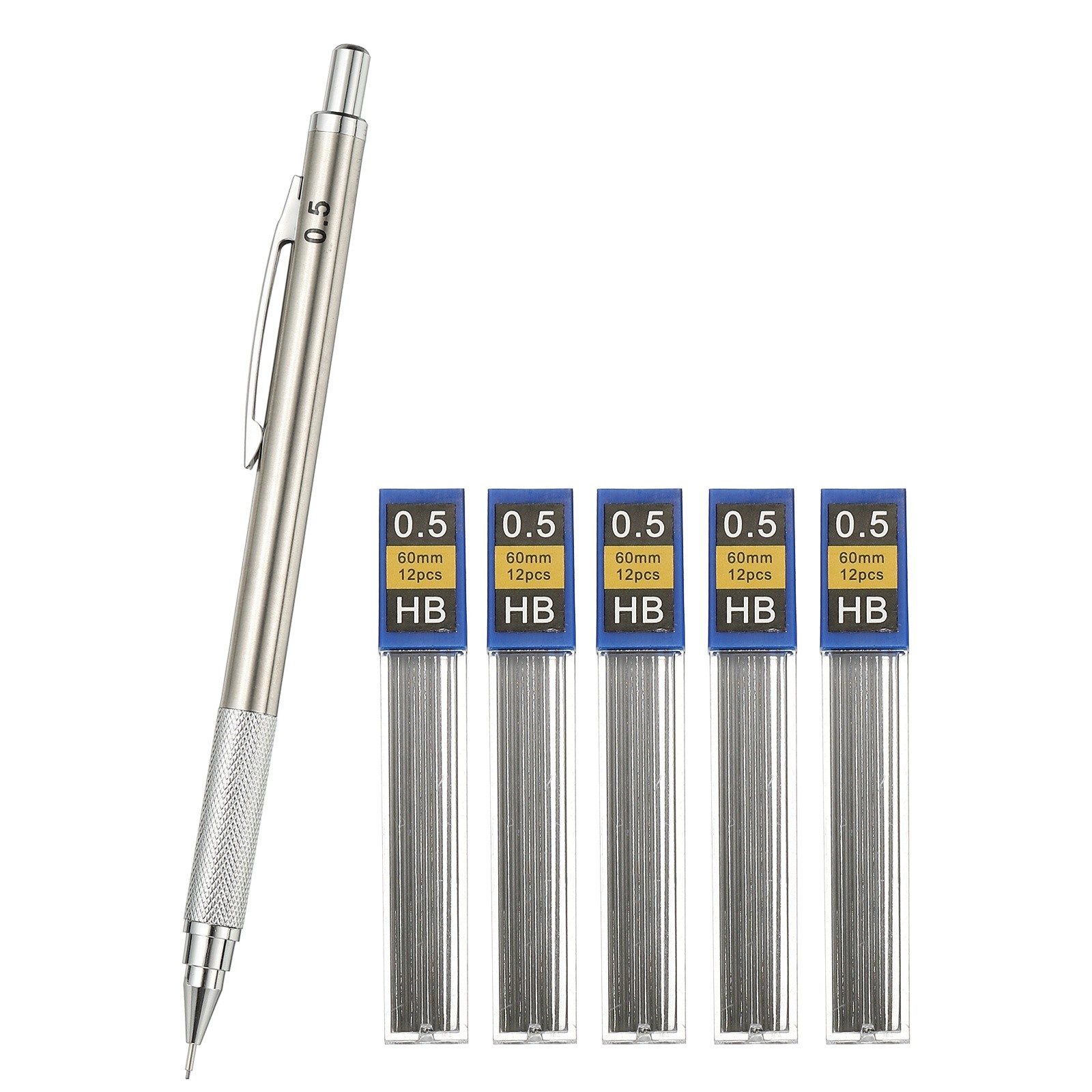 Mechanical Pencil 0.5mm Fine Point with 5Pcs Refills, Silver