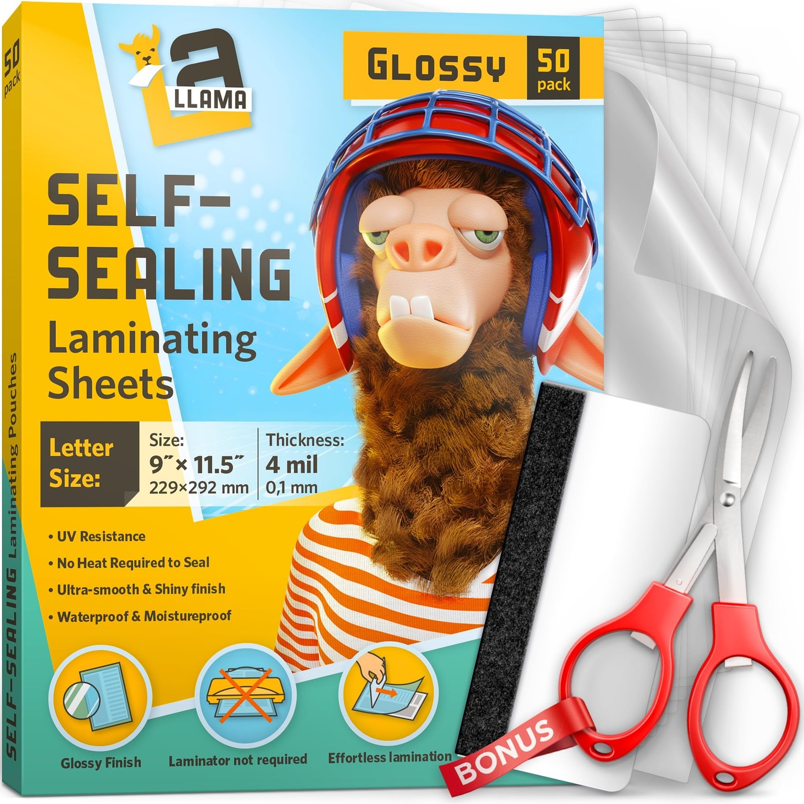 Self Sealing Lamination Sheets, 9 x 11.5 Inches, 4 Mil Thick, Suited for Lett…