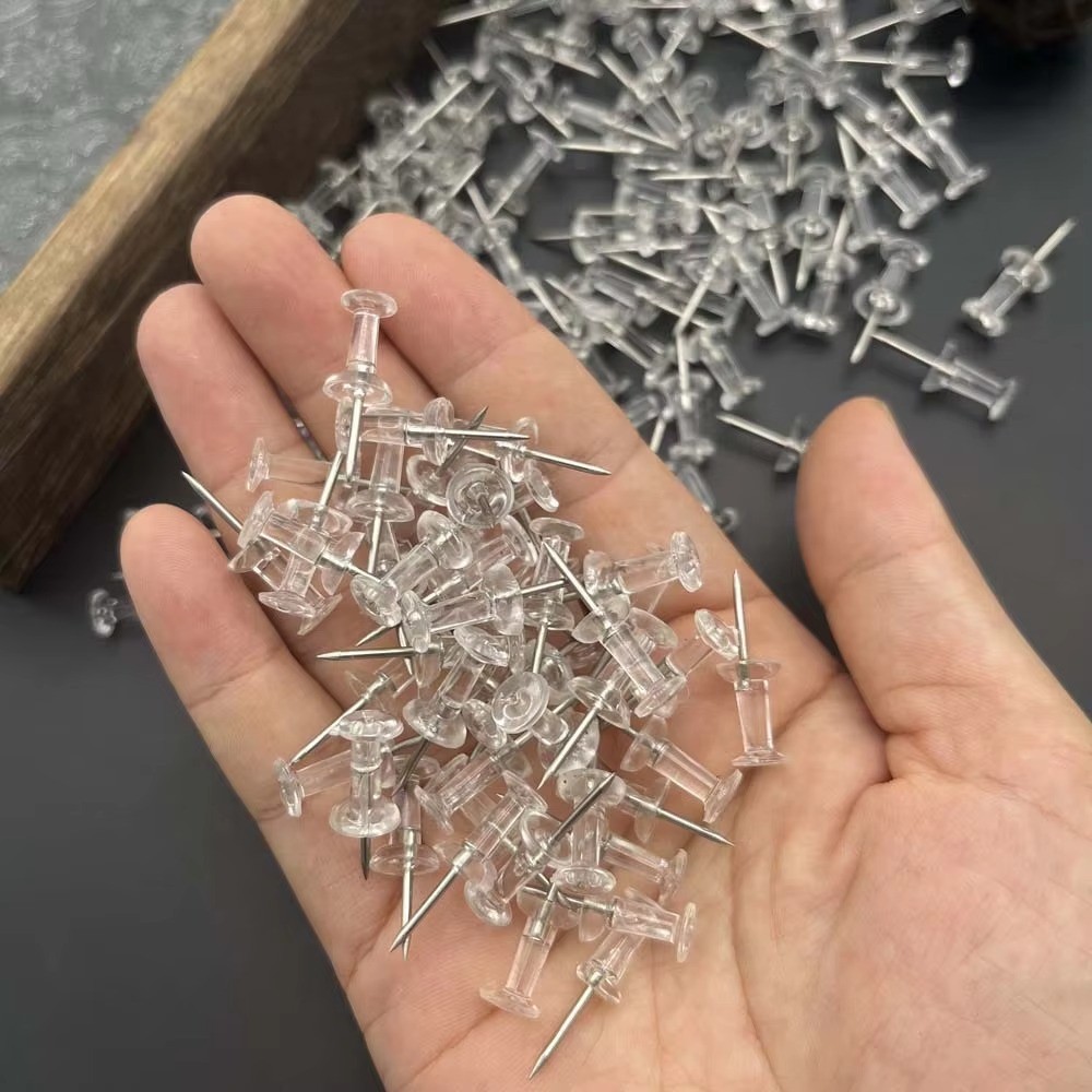 100PCS Standard Thumb Tacks Large Clear Push Pins for Board Steel Point Pins US