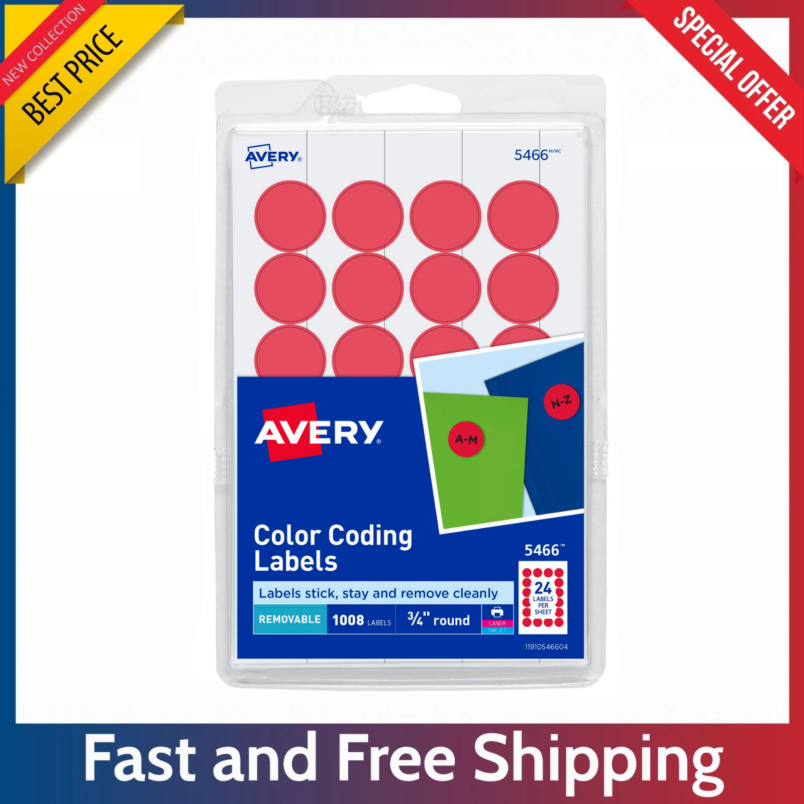 Avery 0.75″ Removable Self Adhesive Round Labels Red 1008 Pack Print & Write