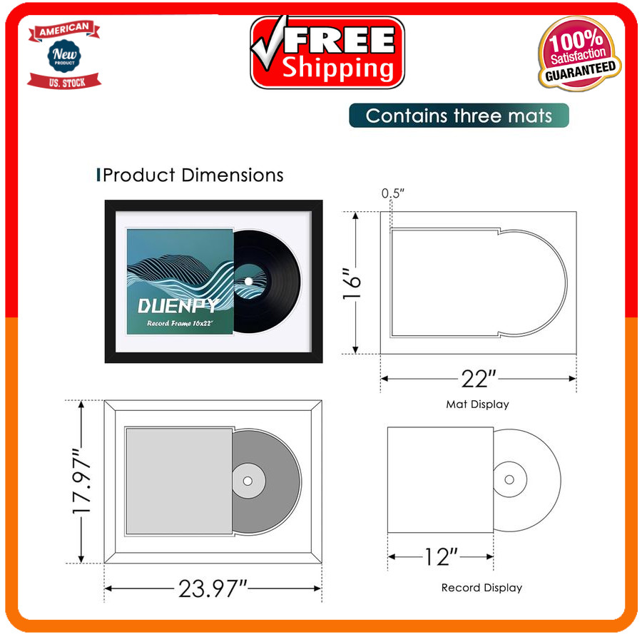 Vinyl Record Display Frame 16X22 Inches Display Record Album and 12.5X12.5 Album