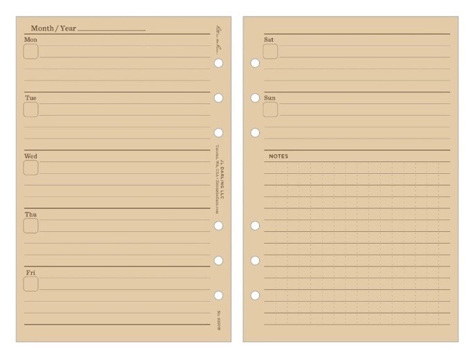Weatherproof Weekly Calendar Set, 5″ x 7″, Tan Sheets, 65 Weeks (No. 9260W)