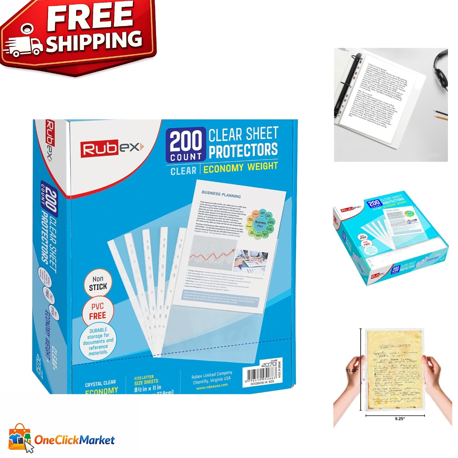 Environmentally Friendly Clear Sheet Protectors – 8.5 x 11 Inches, 200 Qty